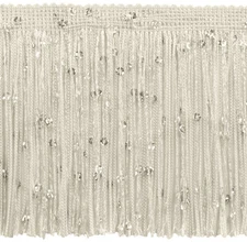 DÉCOPRO 4" Sequin Chainette Fringe Trim, Off White Ivory [Sold By The Yard]