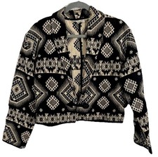 Flashback Vtg Aztec Blazer Jacket Western Cropped Cotton Tapestry M black ivory