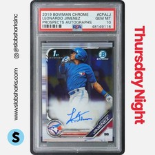 2019 BOWMAN CHROME #CPA-LJ LEONARDO JIMENEZ AUTO 1ST PROSPECT PSA 10