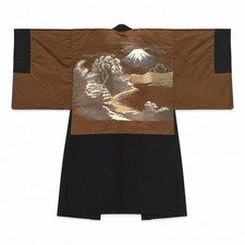 Vintage Japanese Haori Kimono Jacket Mt. Fuji Landscape Scene