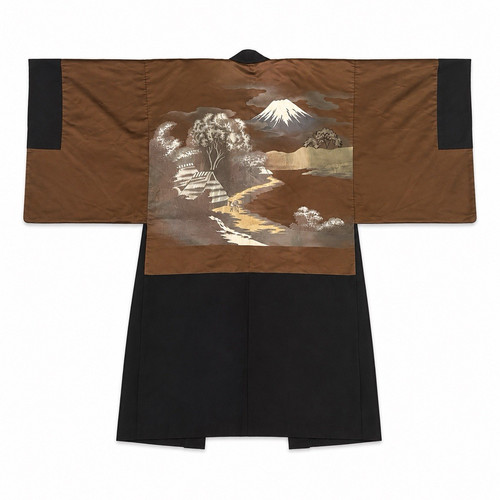 Vintage Japanese Haori Kimono Jacket – Mt. Fuji Landscape Scene