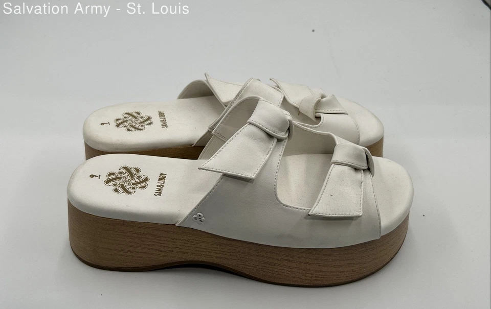 Sam & Libby Womens White Open Toe Wedge Heel Platform Sandals Size 9 - Image 3 of 3