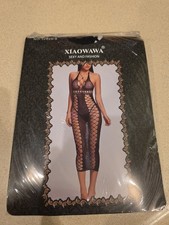 Black Fishnet Halter Neck Bodycon Maxi Dress Lingerie Sexy Fashion One Size