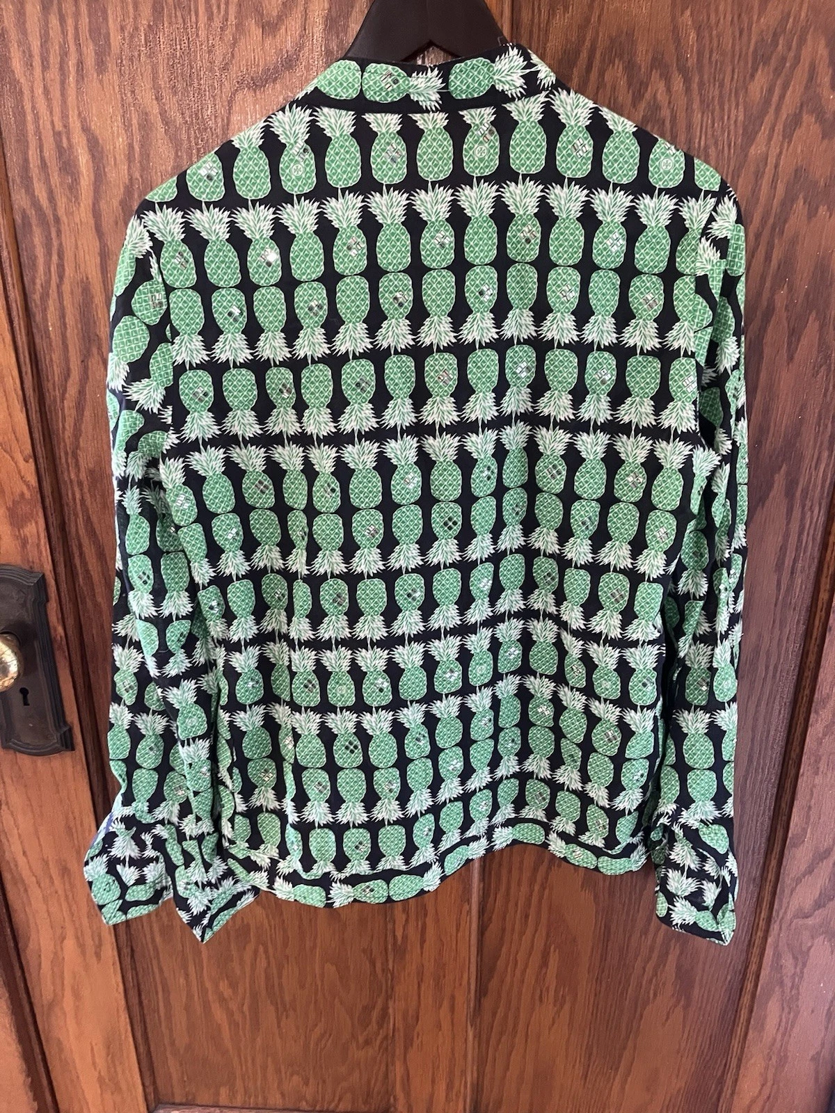 Tunica donna Tory Burch stampa floreale taglia 6 blu verde scollo a V manica svasata