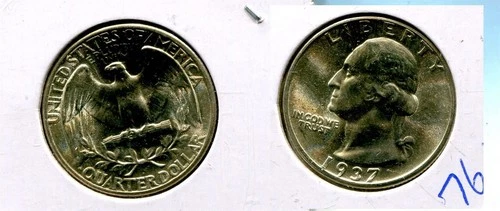 1937 P WASHINGTON SILVER QUARTER GEM BU 7636T