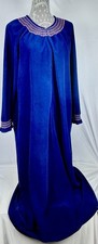 Vintage Vanity Fair Blue Velour 1/2 Front Zip Robe Smocked Trim USA Made M