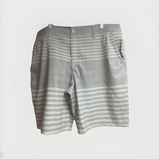 Hang Ten Mens Board Shorts Size 38 Gray Striped Casual Swim Trunks Flat Front