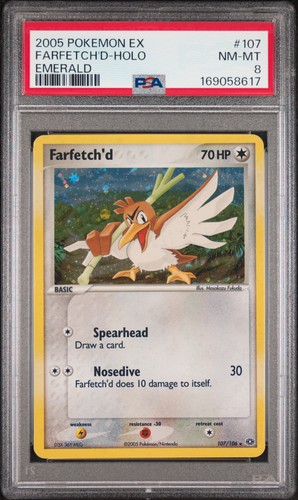 2005 POKEMON EX EMERALD #107 FARFETCH'D-HOLO PSA 8