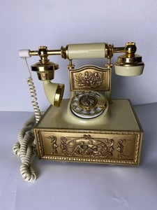 Vintage DECOtel Rotary Telephone Gold Cream Victorian Style Tested Working