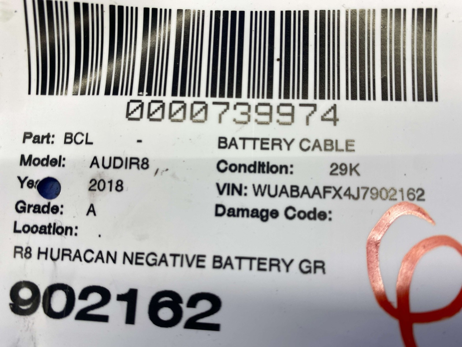 2017-2023 AUDI R8 V10 4S RWS OEM NEGATIVE BATTERY GROUND CABLE WIRE W/ SENSOR