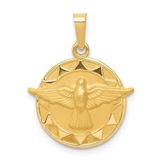 14k Polished and Satin Hollow Holy Spirit Medal Round Pendant REL159
