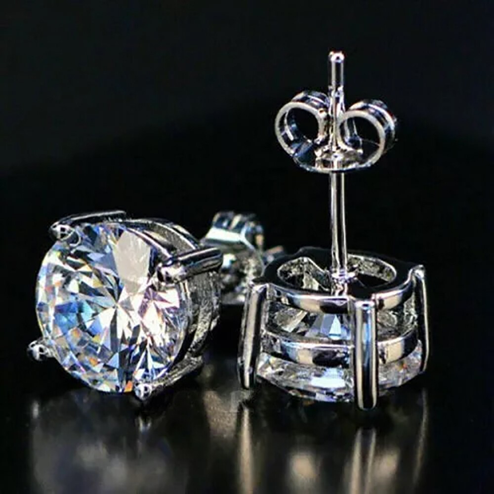 4.20 Ct Round Cut White Diamond Solitaire Studs  925 Silver Excellent Cut