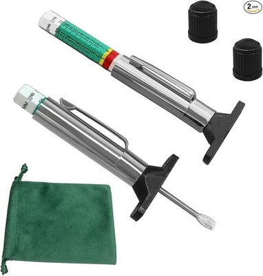 Tire Tread Depth Gauge Kit with Color-Coded Meter, Portable Bag, and 2 Valve Cap