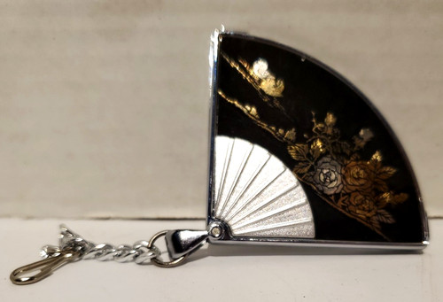 Fan Shaped Compact Mirror With Chain Etched Elegance  Vintage