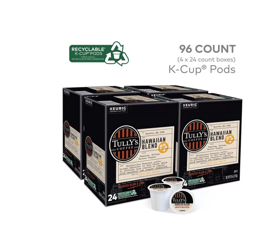 Keurig Tullys Hawaiian Blend Coffee K-Cups 96 pk, 96 Count (24pk x 4)