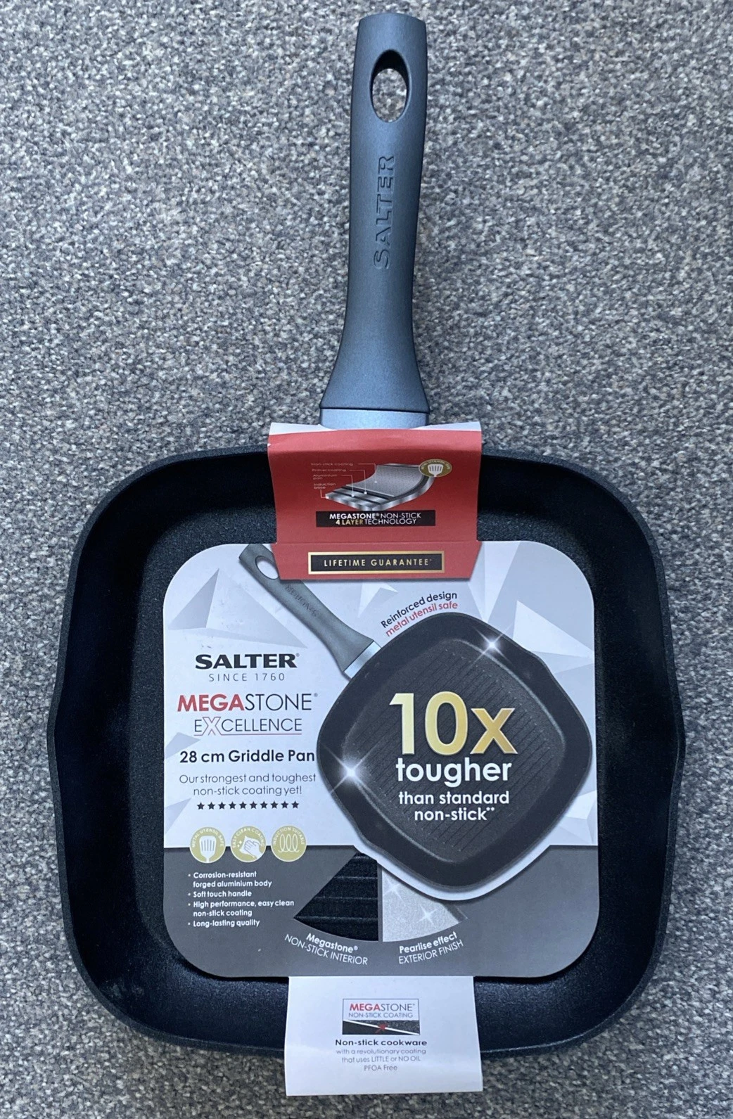 Salter 28cm MegaStone Griddle Pan. All Hob Types and 10x Tougher Non-Stick Coat