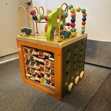 My Busy World ~ WOOD LEARNING ACTIVITY CUBE ~ Toy ~ABC’s , Matching , Pull Doors