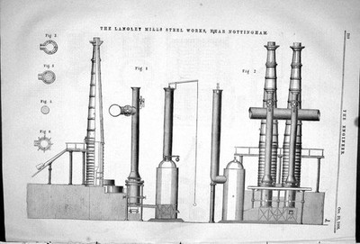 Alter Druck 1868 Langley Mills Stahlwerk Nottingham Maschinenbau 19.