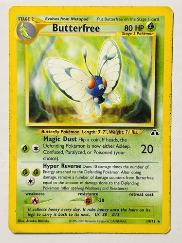 Butterfree 19/75 Non-Holo Rare Neo Discovery Pokemon MP-HP Card SEE DESCRIPTION