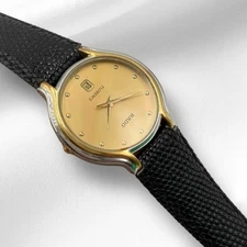 RADO Florence 129.3644.4 Gold Dial Black Belt Quartz Men Watch Used Working #14