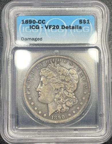 1890 CC $1 Morgan Silver Dollar ICG VF20 Details Damaged Carson City