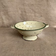 Enamel Colander - Cream And Green - Antique - Farmhouse - Cottage