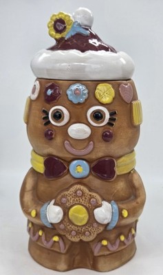 Vtg Christmas Gingerbread Man / Girl Cookie Jar Ceramic Japan - 13  H x 6  W