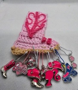 Crochet stitch marker holder cowgirl  Boot With set of Barbie Stitch Markers 