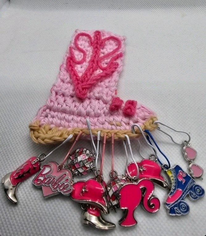Crochet stitch marker holder cowgirl  Boot With set of Barbie Stitch Markers 