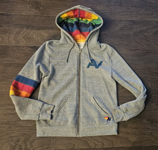 Aviator Nation Women Signature Rainbow Hoodie Full Zip Gray Sweatshirt Jacket M