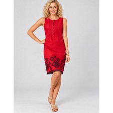 Talbots Red Linen Blend Embroidered Eyelet Shift Dress 8P Sleeveless Boho NWT