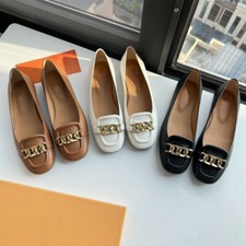 Tod's Women's Leather Flat Toe Loafers Shoes Real leather Luxury lady shoes