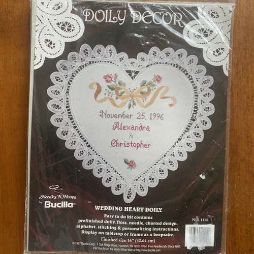 Wedding Heart Doily Cross Stitch Kit Bucilla NIP 16 in - Picture 2 of 9