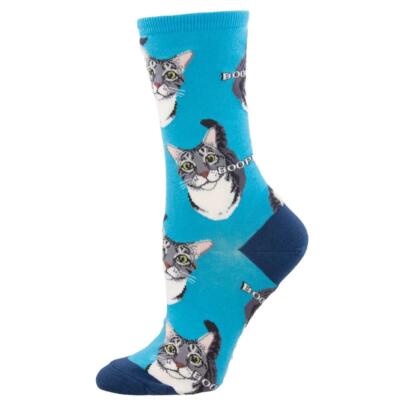 Socksmith Damensocken blau Grafik Baumwolle Crew lustiges Katzen-Design Neuheit UK 3 8