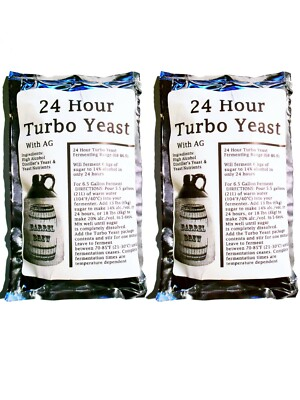 #ad 2 Packs 24 Hour Turbo Yeast w AG Moonshine Alcohol Whiskey Rum Vodka 6.5 gal $17.99