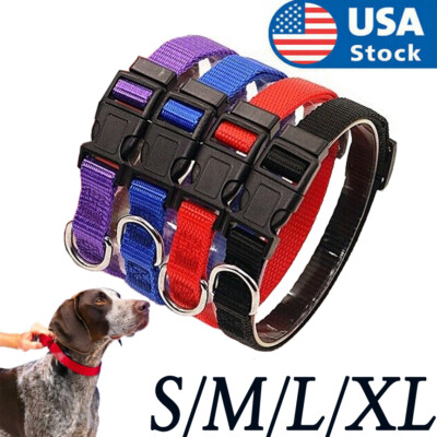 Dog Pet Adjustable Nylon Collar with Quick Release Buckle S M L XL 4Colors Puppy