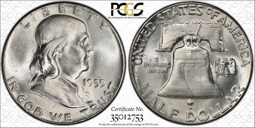 1955 Franklin Half Dollar 50C - MS 64 FULL BELL LINES - PCGS
