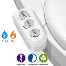 Hot and Cold Water, Self-Cleaning, Non-Electric Bidet Attachment for Toilet Seat