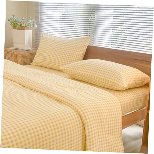 Comforter Set Bedding Comforter Sets, Yellow Grid Bed Queen Yellow Gingham-image