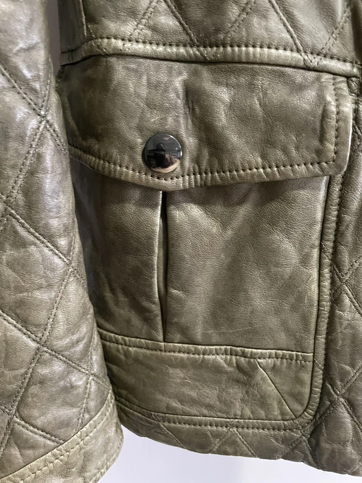 Etro 橄榄单调绿色绗缝皮革机车夹克尺寸 M. 40 英寸胸部。 — 第 4/4 张图片
