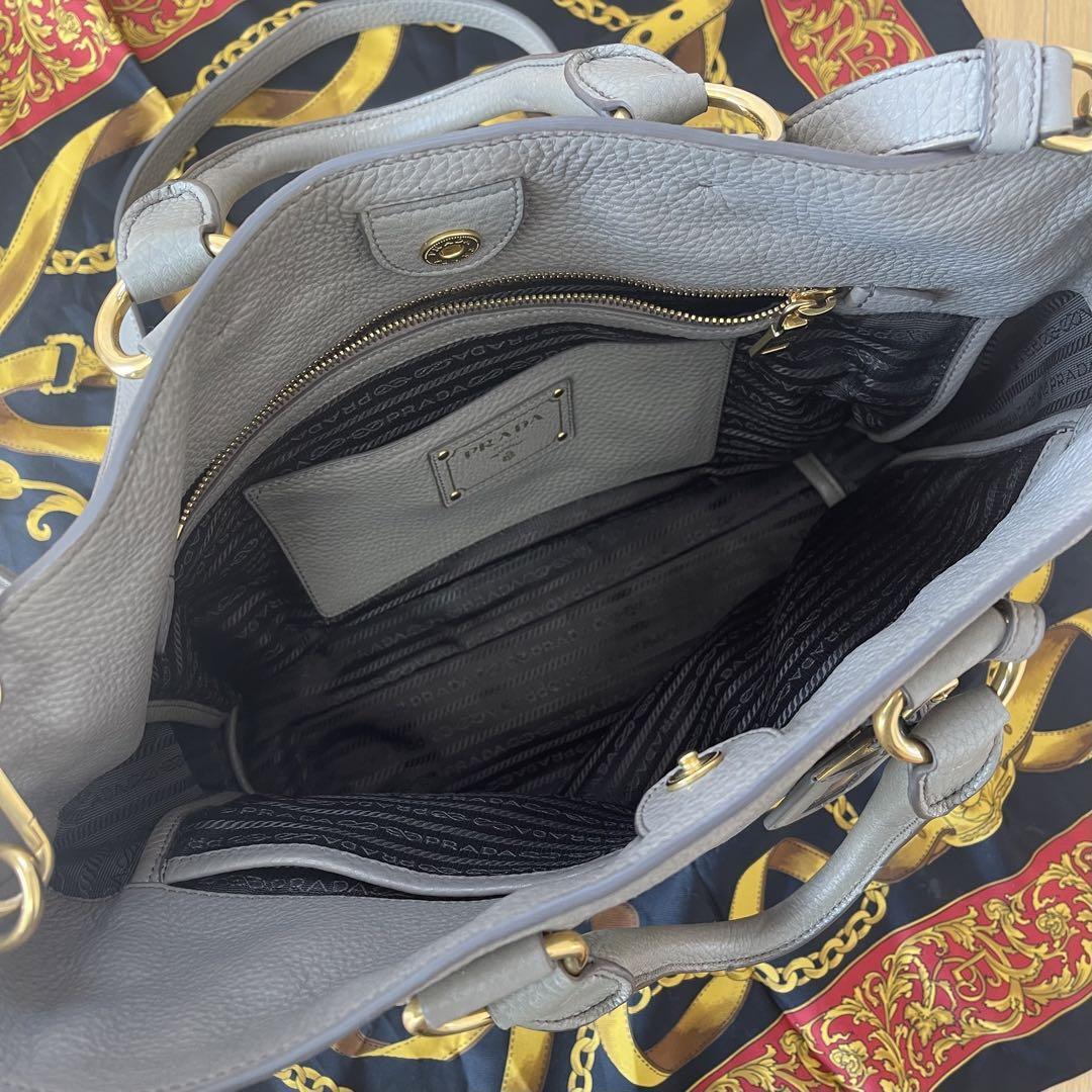 Prada Vit.Daino Leather Tote Bag 2Way Argilla Gray-Green Used | eBay
