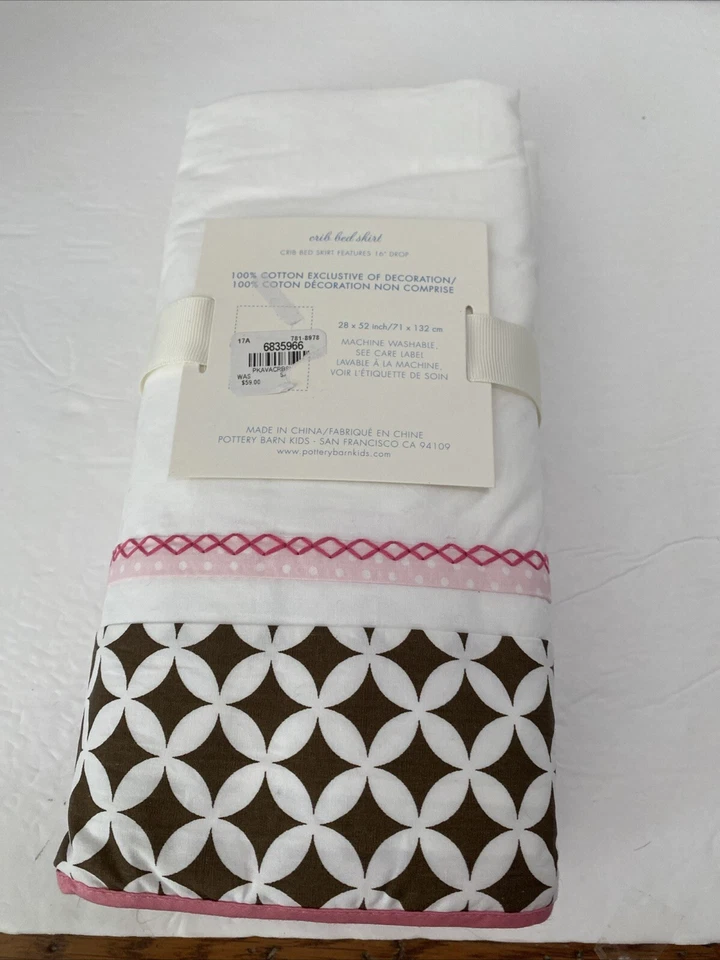 Falda Cuna Pottery Barn Baby Ava Rosa Y Marrón Nueva Con Etiquetas Foto 3 de 4