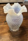 Fenton Art Glass French WHITE Opalescent HOBNAIL Flared 6" tall Vase Crimped