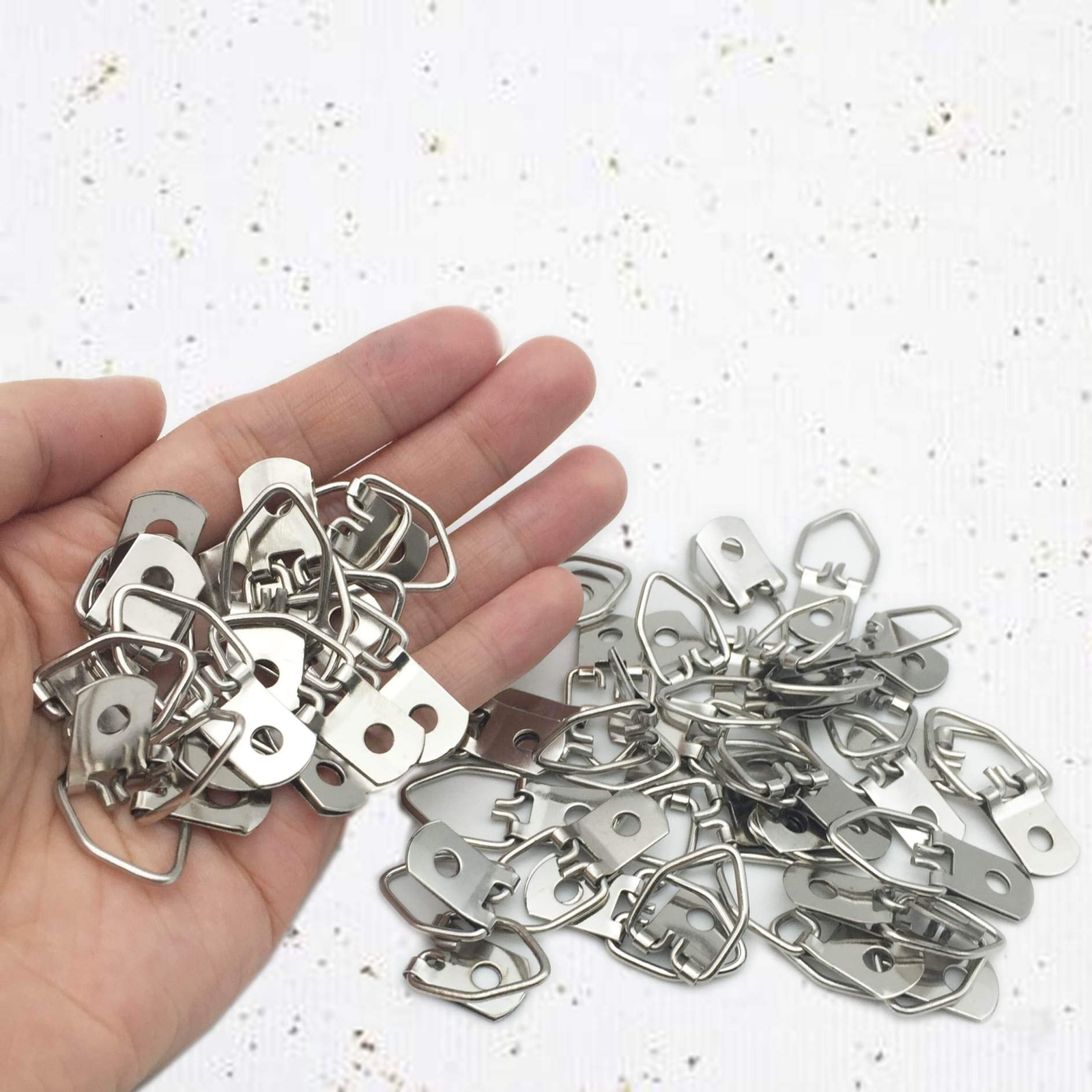 100Pcs D Rings Frame Hooks for Picture Hanging with Screws for Hard Walls