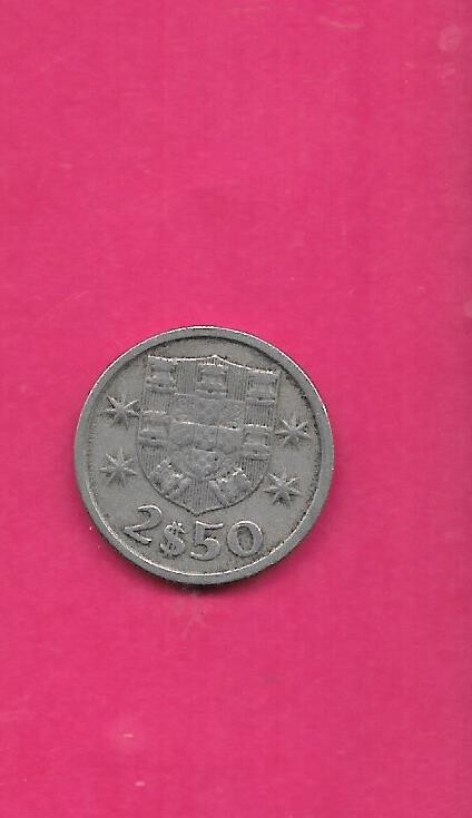 PORTUGAL KM590 1964 VF-VERY FINE-NICE OLD VINTAGE CIRCULATED 2 1/2 ESCUDO COIN