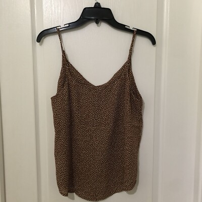 Mine Women's Polka Dot Spaghetti Adjustable Strap Cami Top Brown Size Small NWOT
