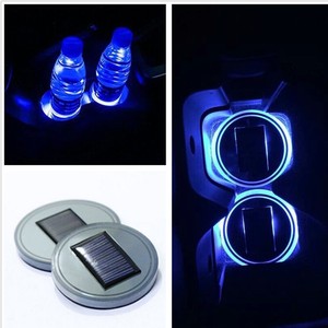 1* Solar Energy Cup Holder Bottom Pad LED Light Cover MouldingTrim For Car Truck