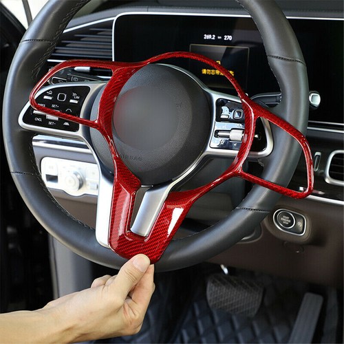 Red Carbon Fiber Steering Wheel Cover For Benz A B C E Class GLC GLE GLS CLA 20+ - Picture 4 of 12