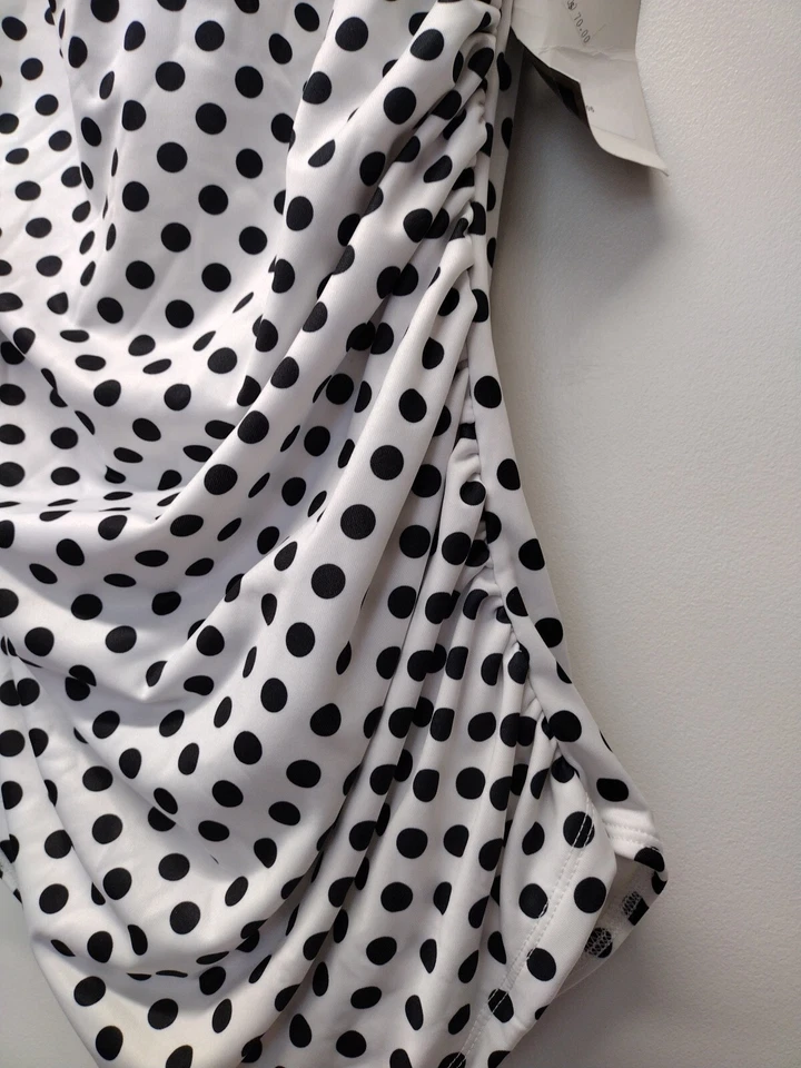 NEW Esther Williams Swimsuit Halter Tie Polka Dot Suit Sz 16 One Pc White Black - Image 3 of 4