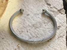 Vintage 925 Sterling Silver Gold Accent D.Y. David Yrman Cable Cuff Bracelet  